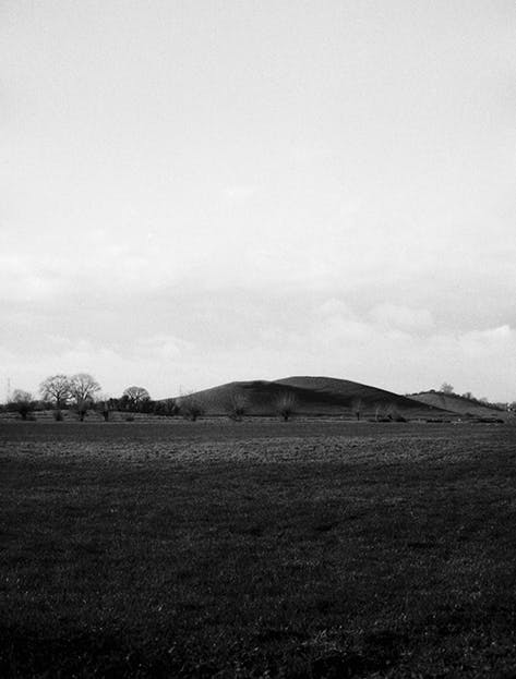 Black and white image of a Somerset field in the UK