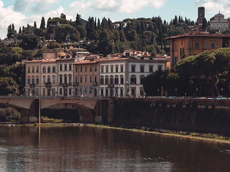 The River Arno and the Oltrarno district, Florence, Italy The River Arno and the Oltrarno district, Florence, Italy